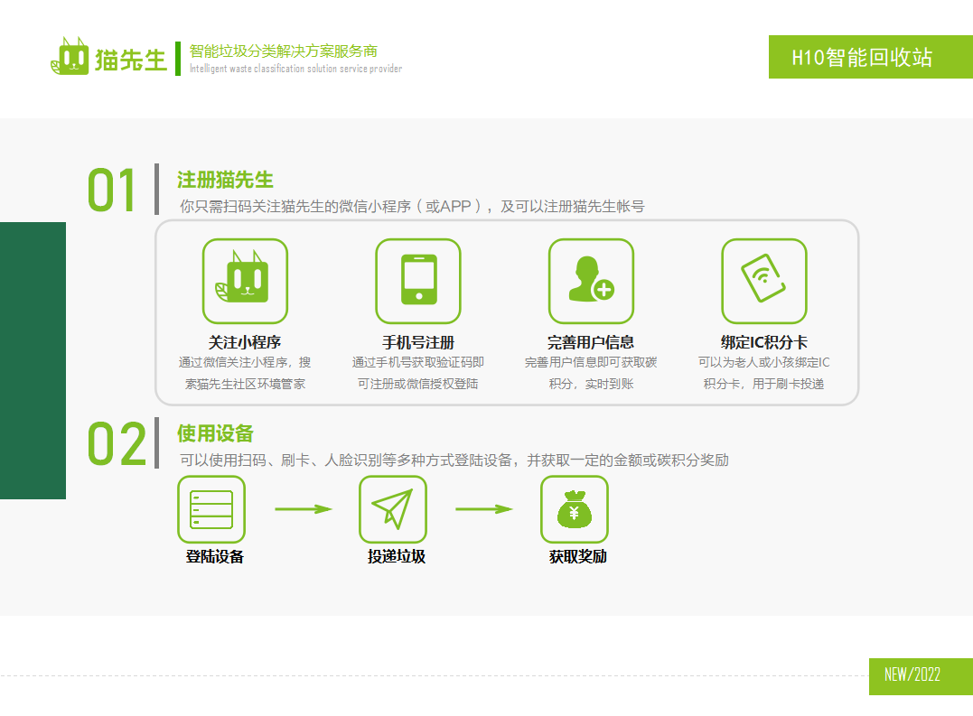貓先生智能再生資源回收站，廢舊物資回收站，智能再生資源回收箱使用流程，社區(qū)垃圾分類站生產(chǎn)廠家